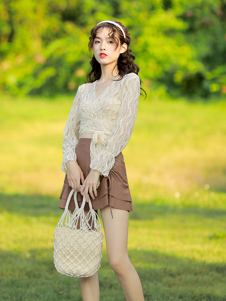 【ワイヤー入り】お洋服っぽい体型カバー水着上下4点セット