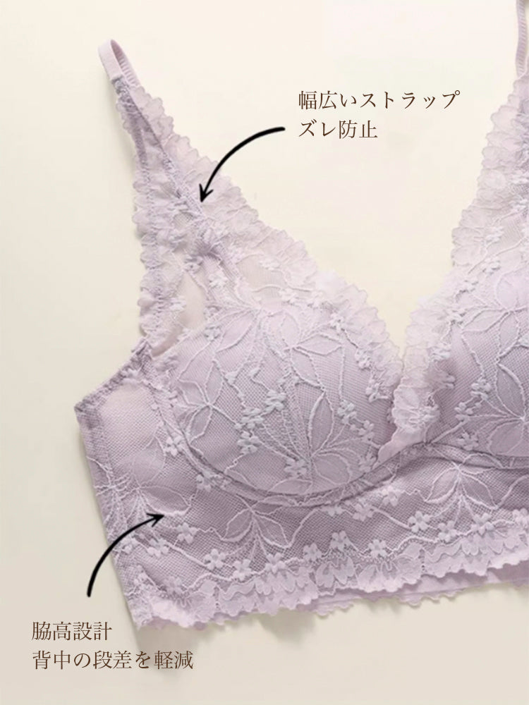 【エアリー・ノンワイヤー】ムレにくい 総レースナイトブラ