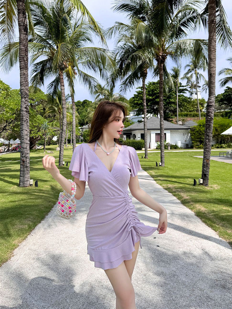 【ワイヤー入り】キラキラ フリル ワンピース水着