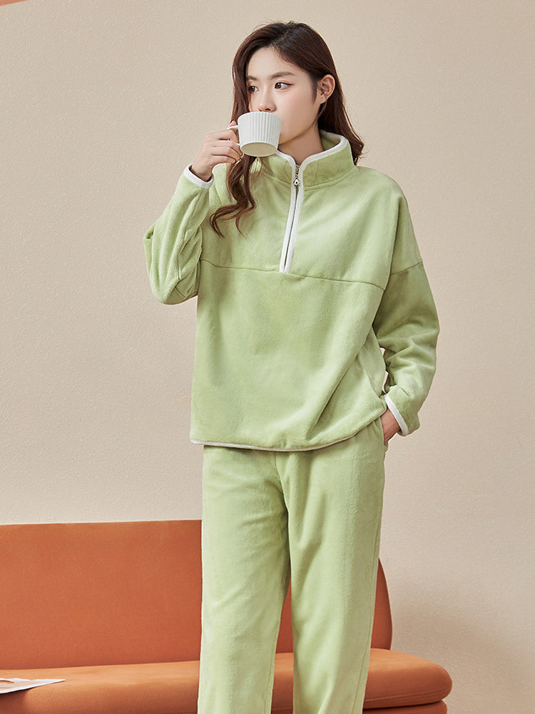 【在庫処分】温活にぴったり!あったか裏毛 スポーツ風 無地ルームウェアセット(トップス&ボトムス)