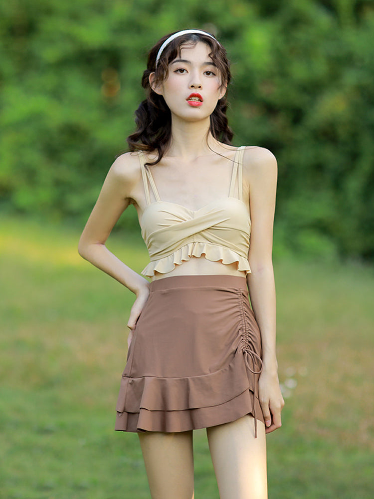 【ワイヤー入り】お洋服っぽい体型カバー水着上下4点セット