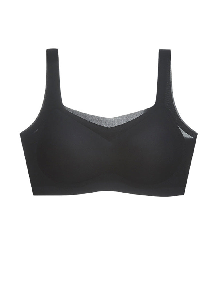 【ノンワイヤー】肩紐幅広い 半固定 薄手接触冷感 ノンワイヤー 無縫製ブラ