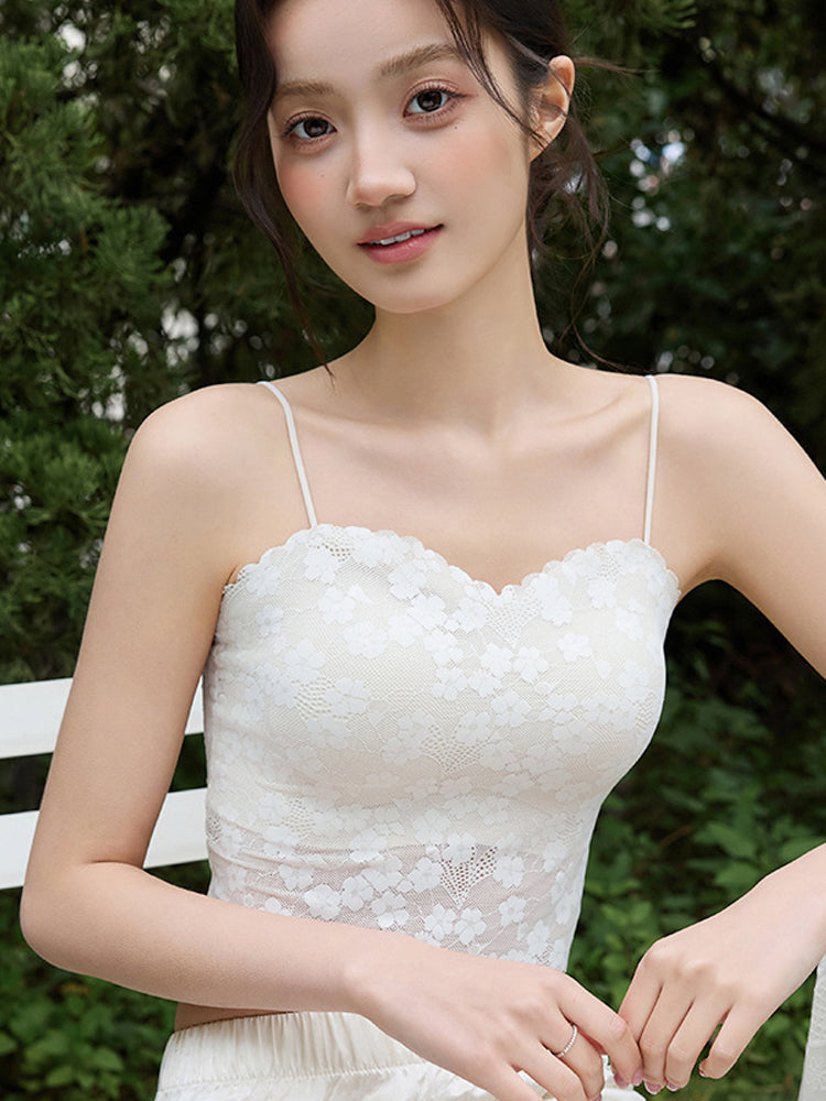 【パッド付き】レースキャミソール 美背デザイン