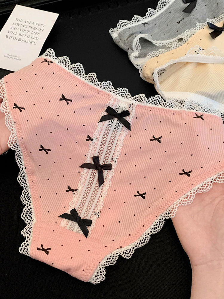 リボン&ドット柄 ショーツ単品 透けにくい