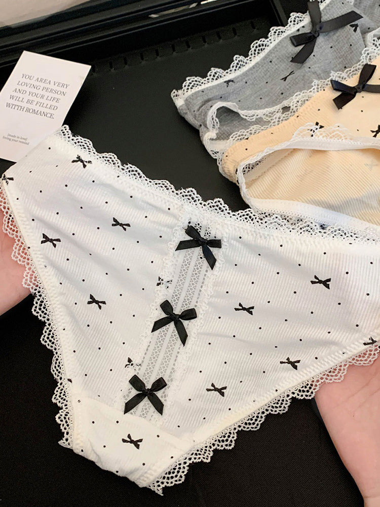 リボン&ドット柄 ショーツ単品 透けにくい