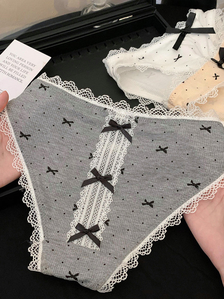 リボン&ドット柄 ショーツ単品 透けにくい