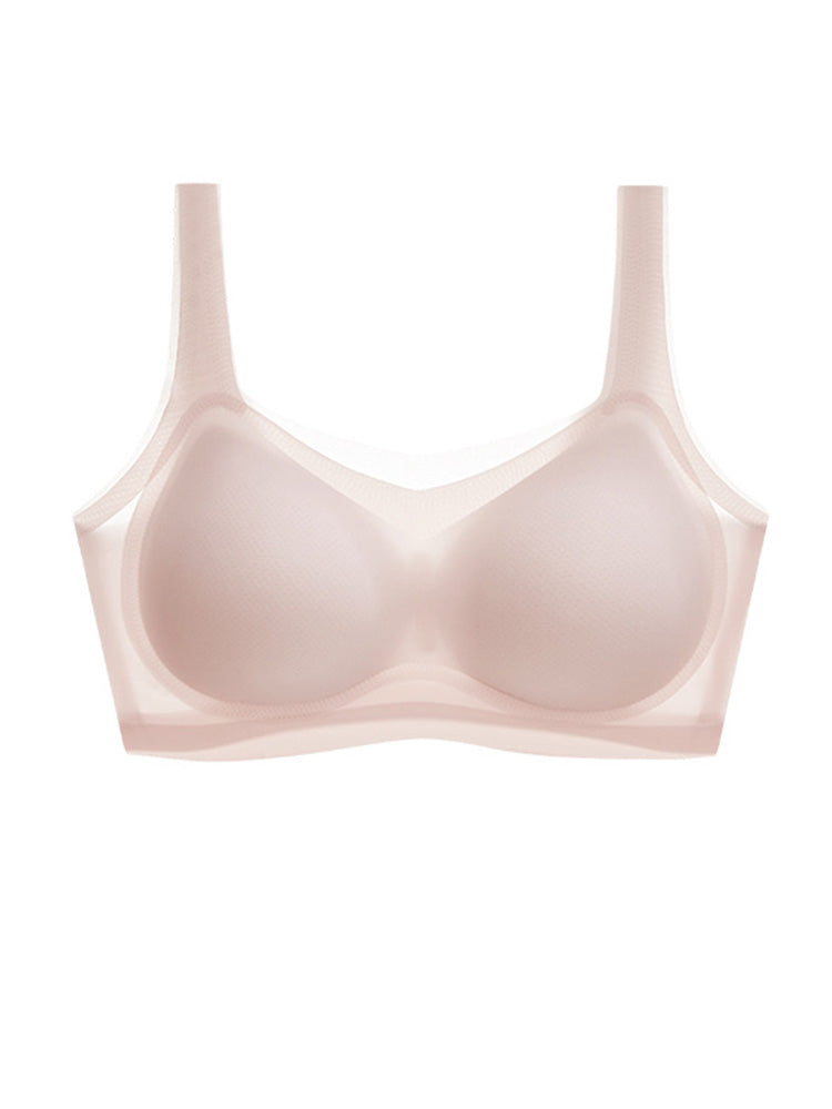 【ノンワイヤー】肩紐幅広い 半固定 薄手接触冷感 ノンワイヤー 無縫製ブラ