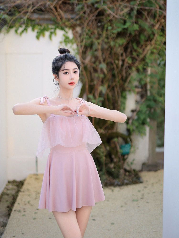 【ノンワイヤー】肩紐リボン仕様 お洋服っぽい水着