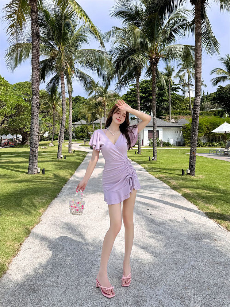 【ワイヤー入り】キラキラ フリル ワンピース水着