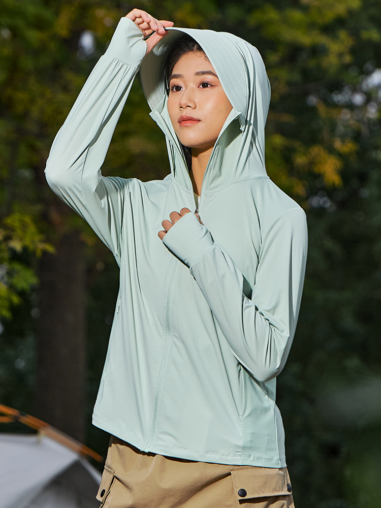 【UPF50+】日焼け対策 指穴付ジップアップパーカー(女性)