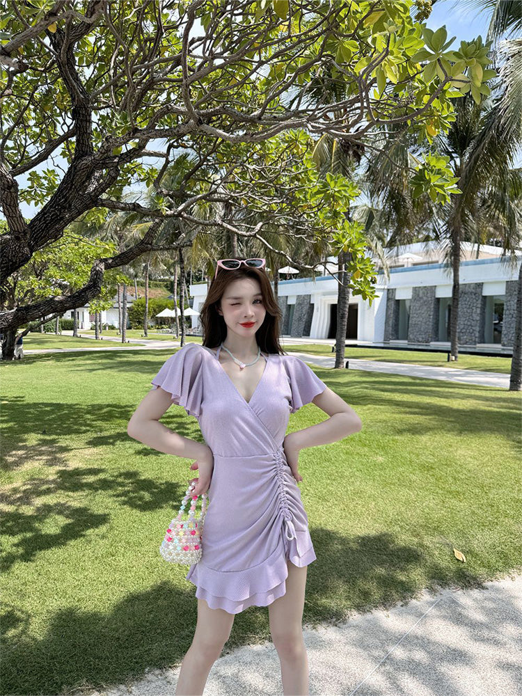 【ワイヤー入り】キラキラ フリル ワンピース水着