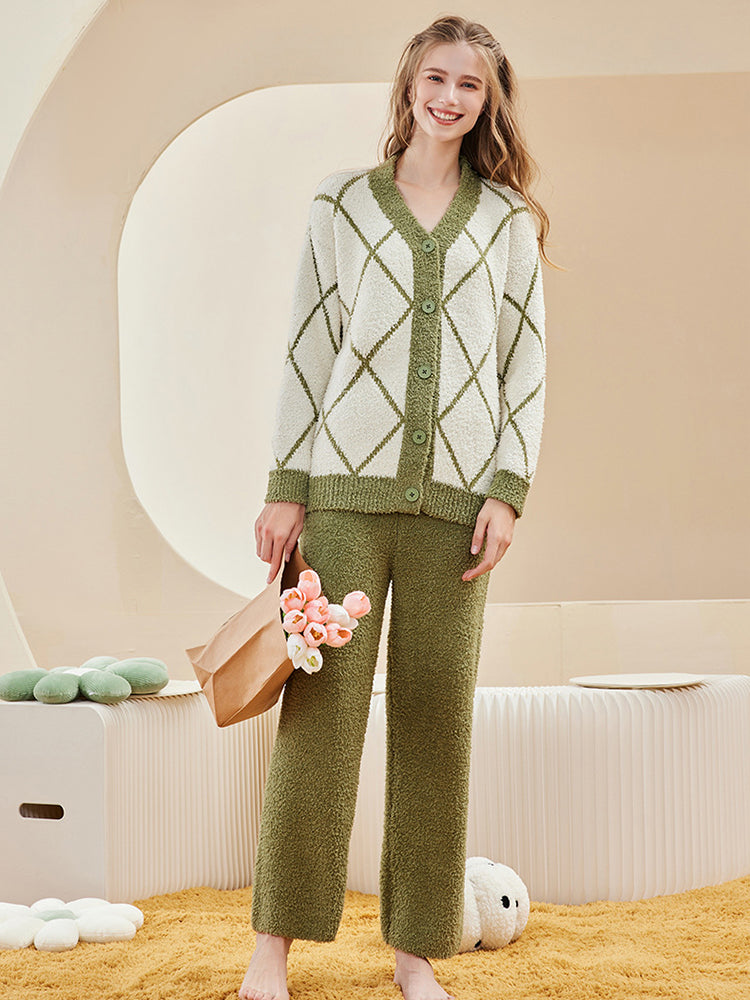 【在庫処分】ふんわりダイヤ柄ルームウェアセット(トップス&ボトムス)