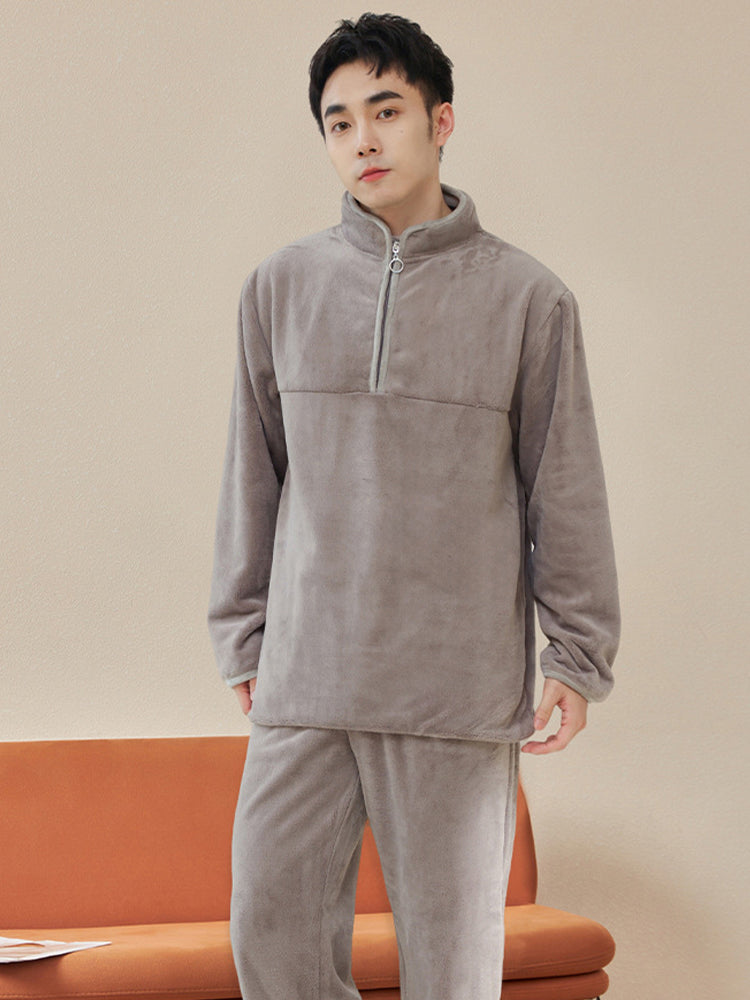 【在庫処分】温活にぴったり!あったか裏毛 スポーツ風 無地ルームウェアセット(トップス&ボトムス)