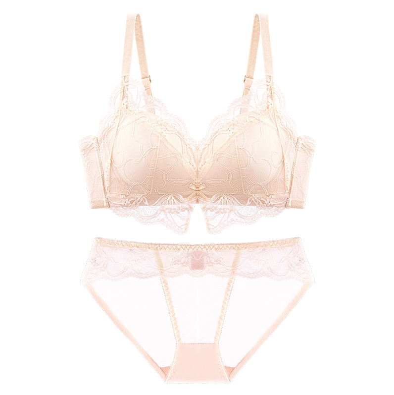 【ノンワイヤー盛れる】下厚パッド 大人っぽい総レースブラ&ショーツ
