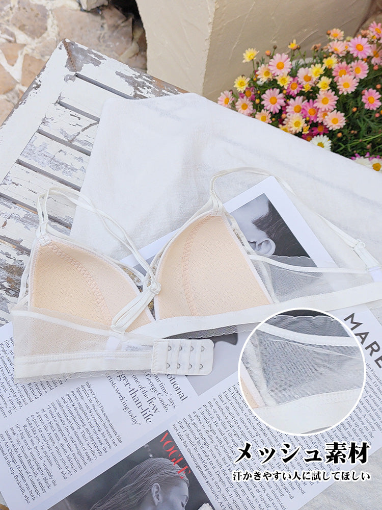 【在庫処分】【ノンワイヤー】フランス刺繡セクシーレース下着セット ブラ&ショーツ