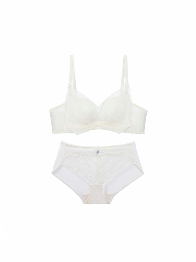 【ノンワイヤー盛れる】総レース リボン付きブラジャー&ショーツ
