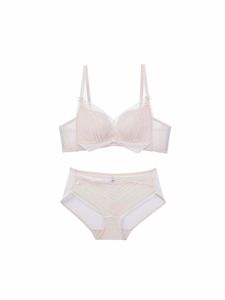 【ノンワイヤー盛れる】総レース リボン付きブラジャー&ショーツ