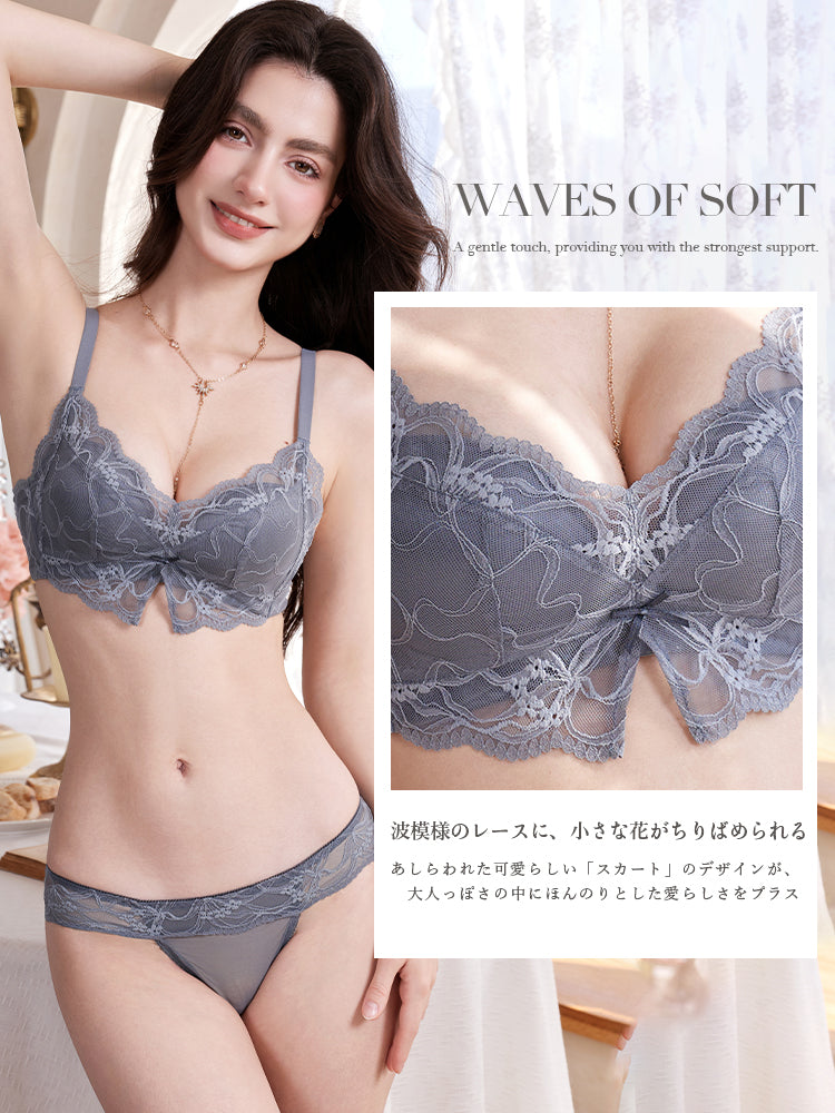 【ノンワイヤー盛れる】下厚パッド 大人っぽい総レースブラ&ショーツ