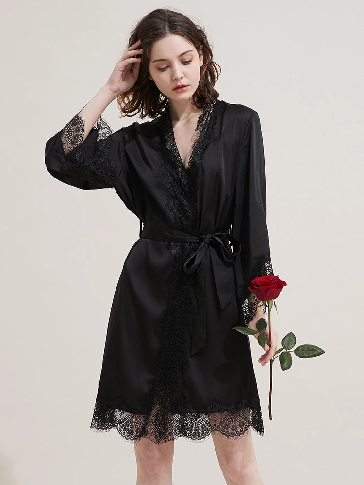 【ガウン】レース飾り長袖 ベルト付きガウン