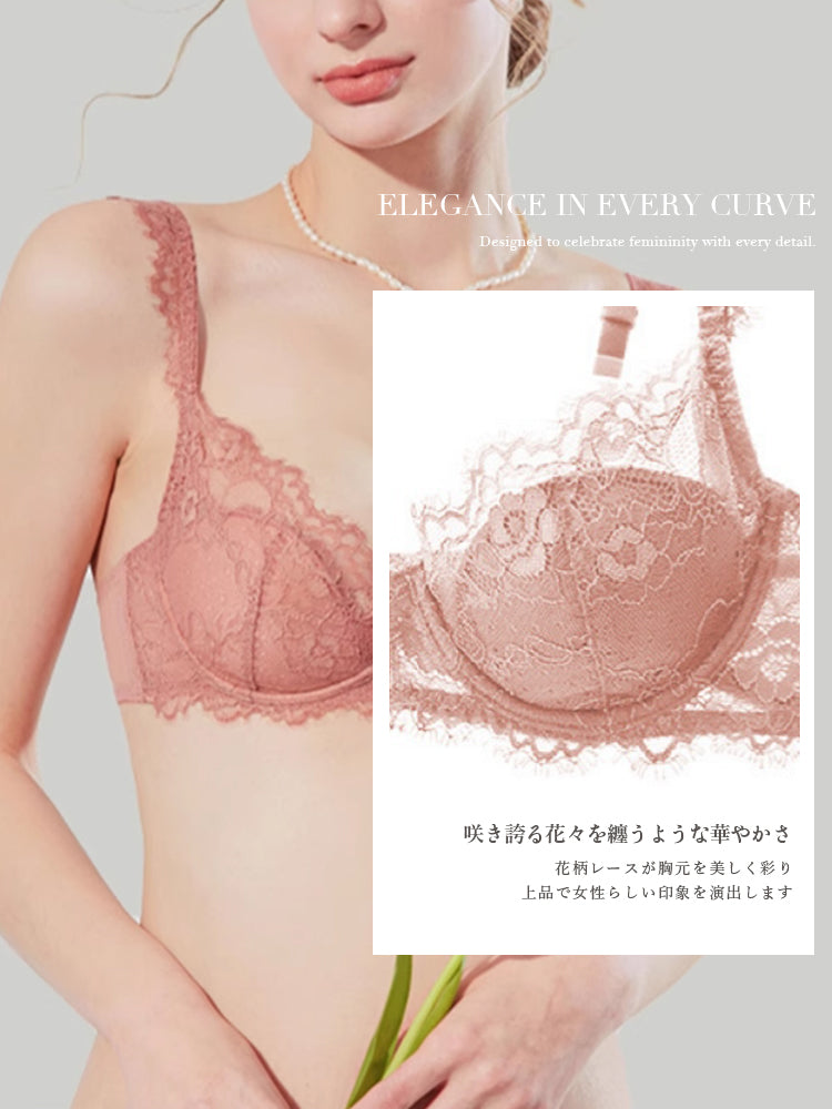 【エアリー】柔らかい総レースブラ&ショーツセット