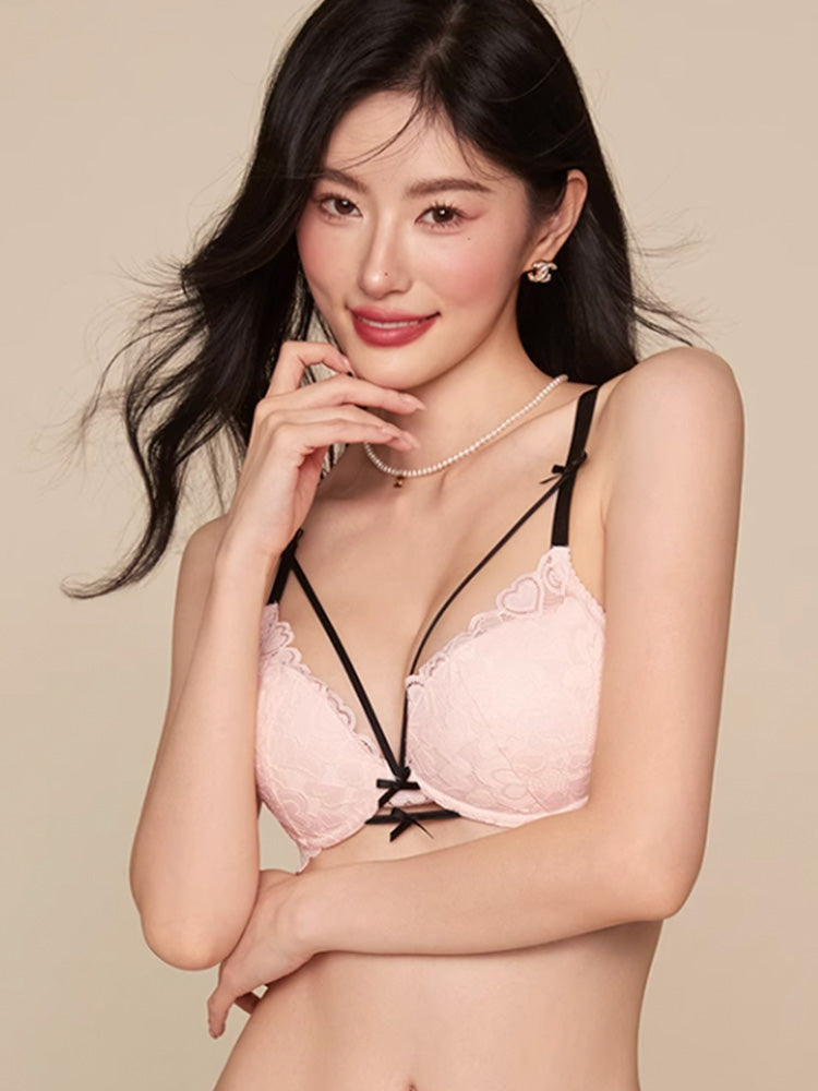【ノンワイヤー】ハートモチーフ LOVELY総レース ブラ&ショーツセット