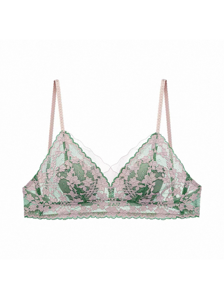 【ノンワイヤー】軽やかな着心地 総レース配色ブラ&ショーツ