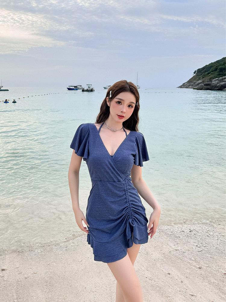 【ワイヤー入り】キラキラ フリル ワンピース水着