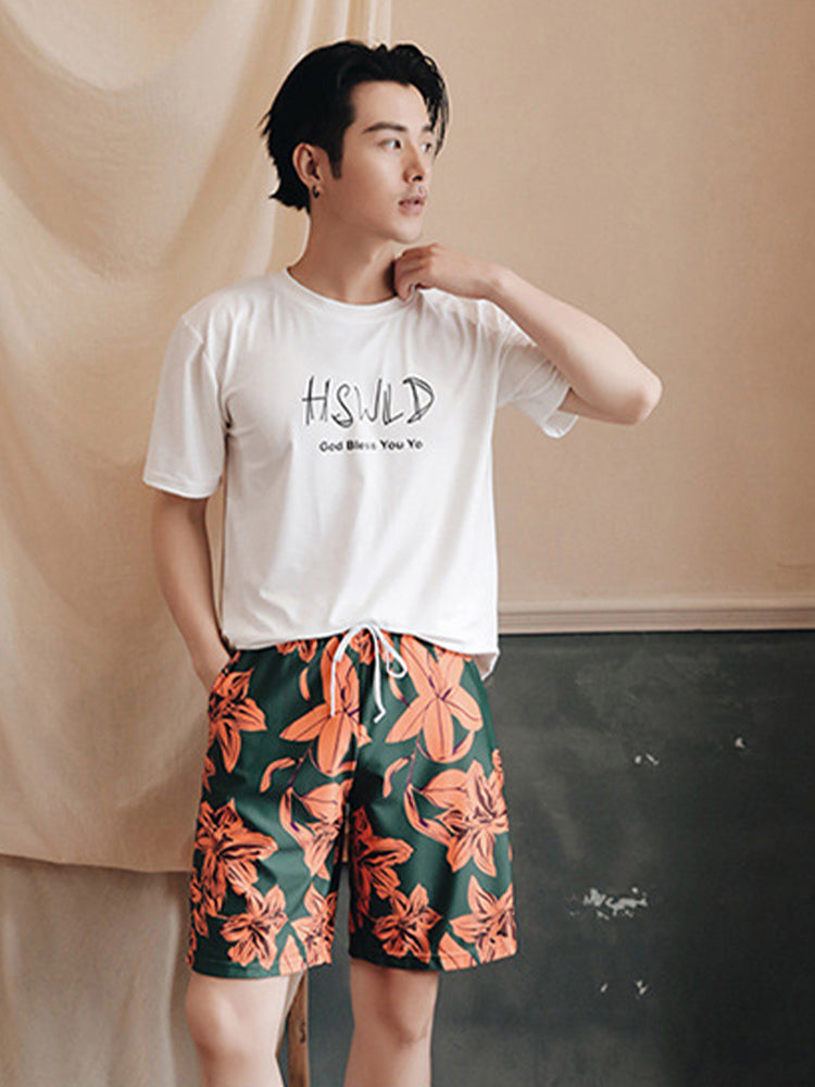 リリー柄ペア水着(男) ポケット付き