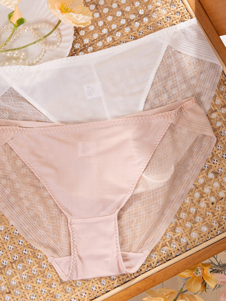 透け感 レーストリム メッシュショーツ クロッチ100%マルベリーシルク