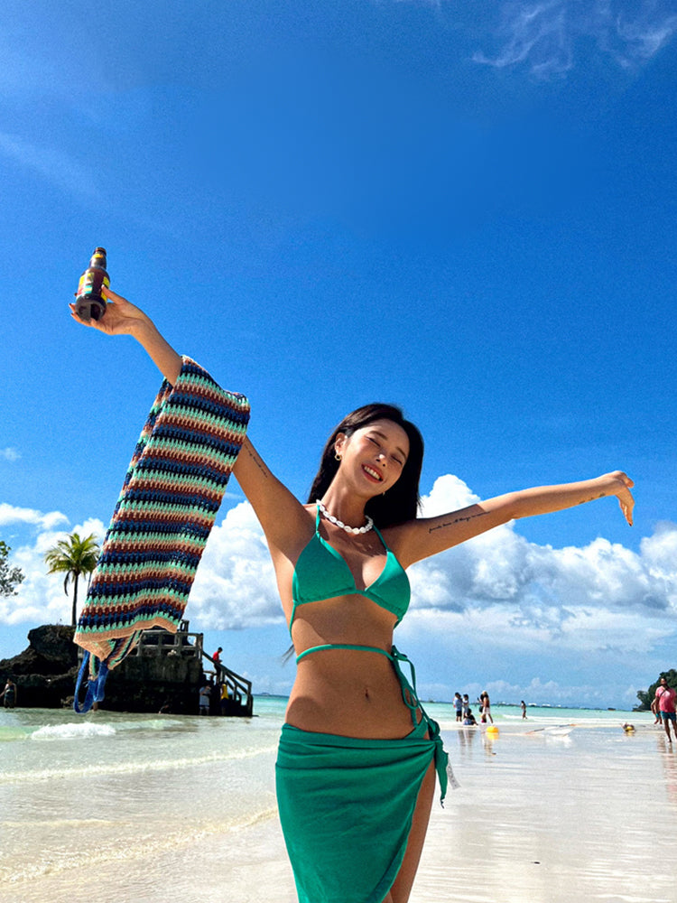 【在庫処分】パレオ付き 三角ビキニ3点セット