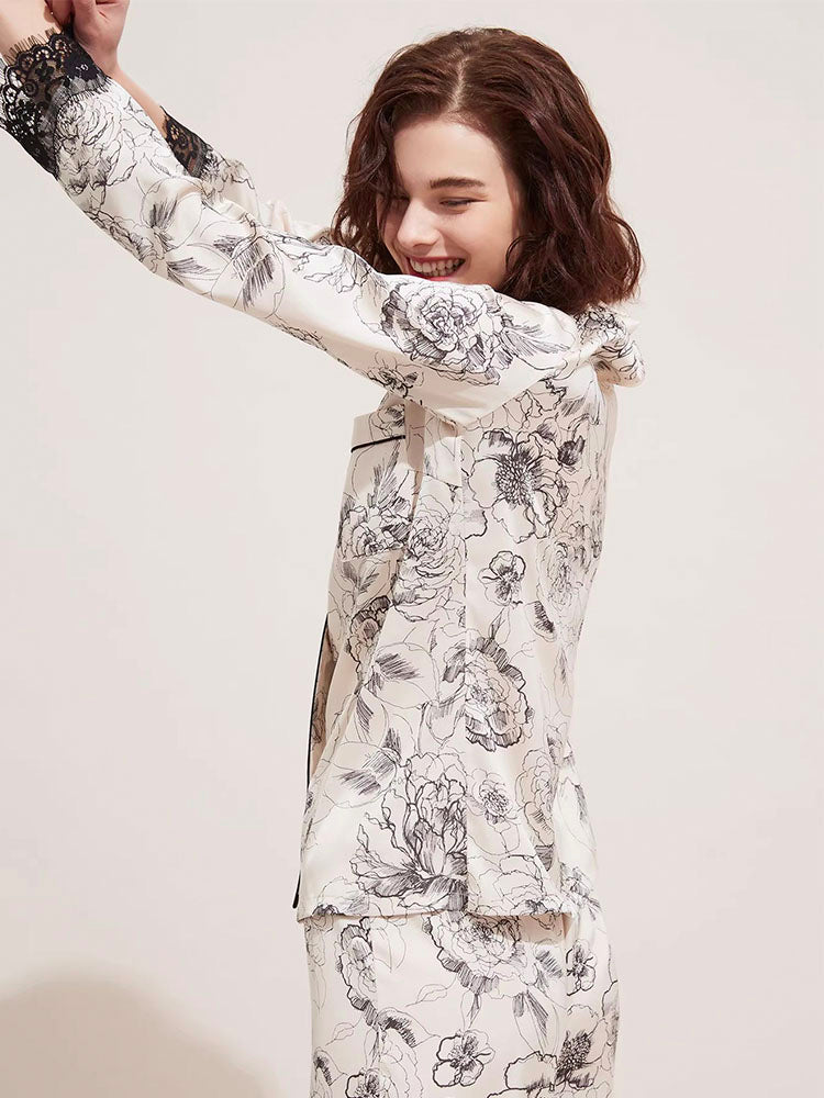 レース飾り 花柄パジャマセット 涼しいサラン素材/純綿 素材選べる