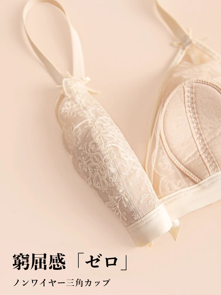 【エアリー・ワイヤー入り】桃の花 総レースノンワイヤーブラセット