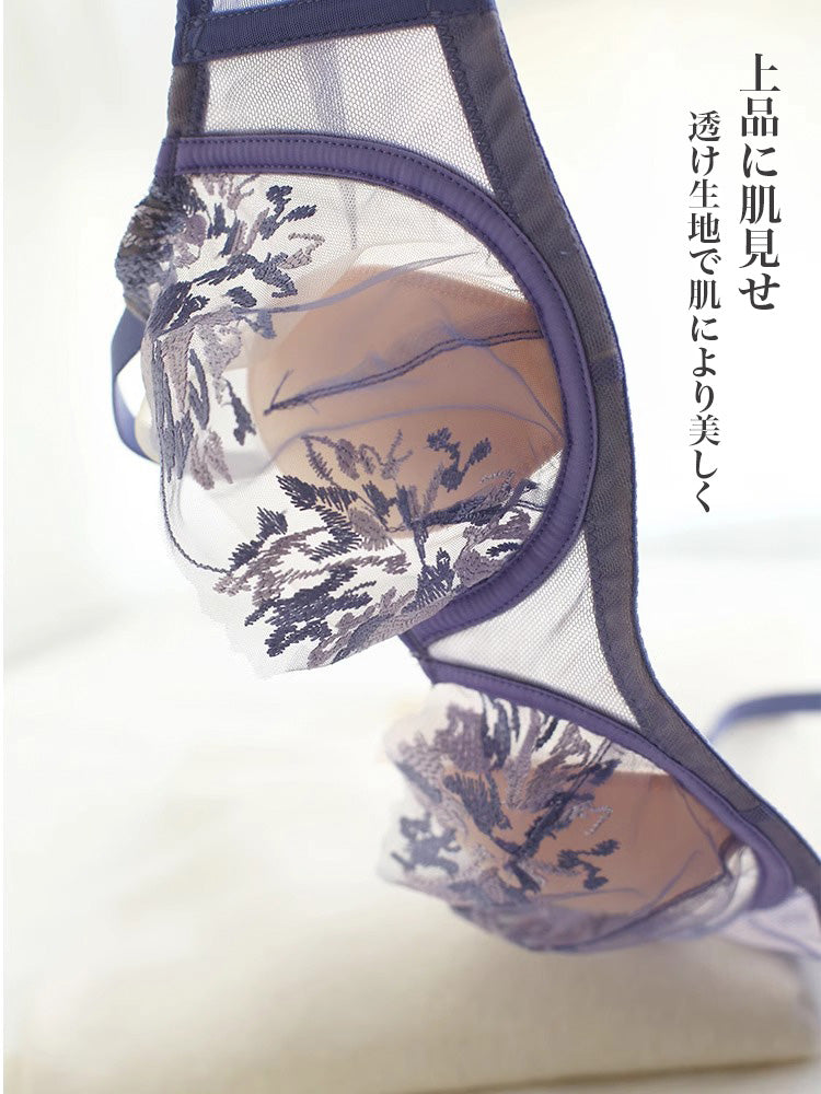 【エアリー・ワイヤー入り】花柄刺しゅうブラセット 3/4カップ