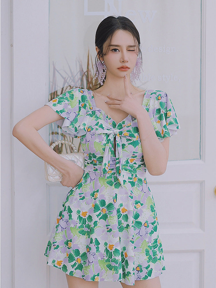 【ノンワイヤー】花柄フリルワンピース水着