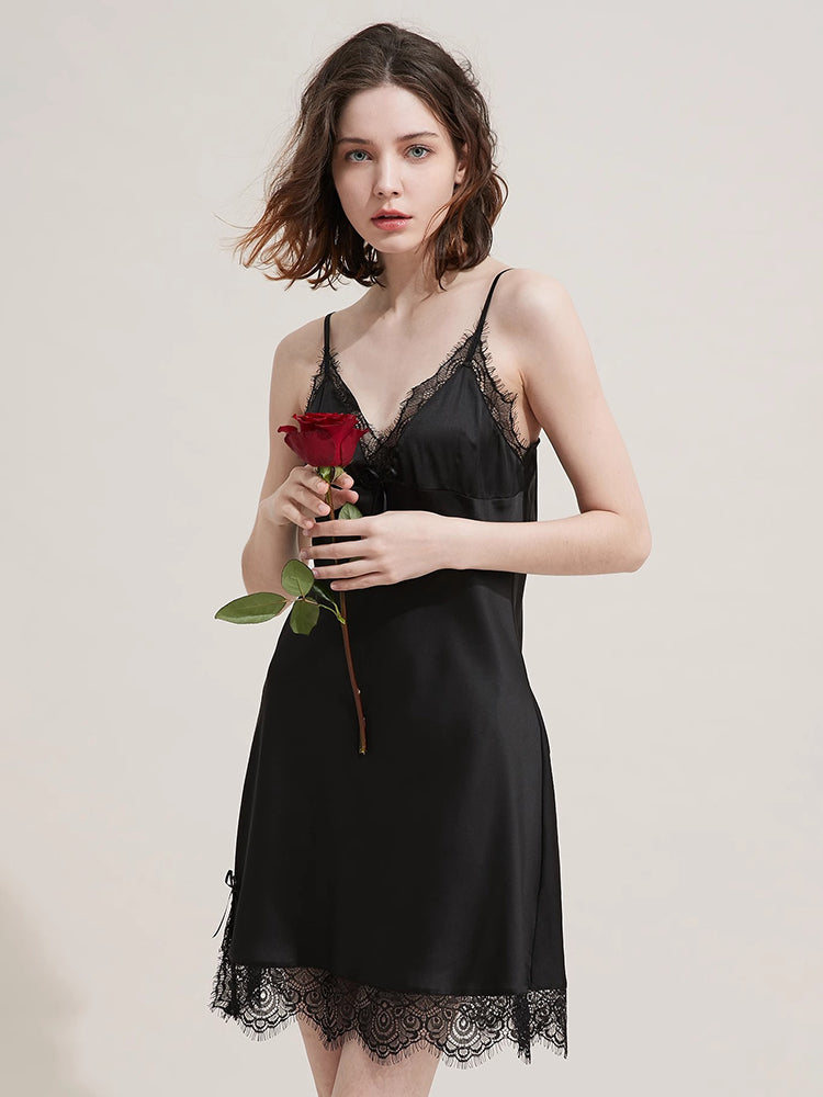 【キャミワンピ】大人セクシー レース飾りキャミワンピ