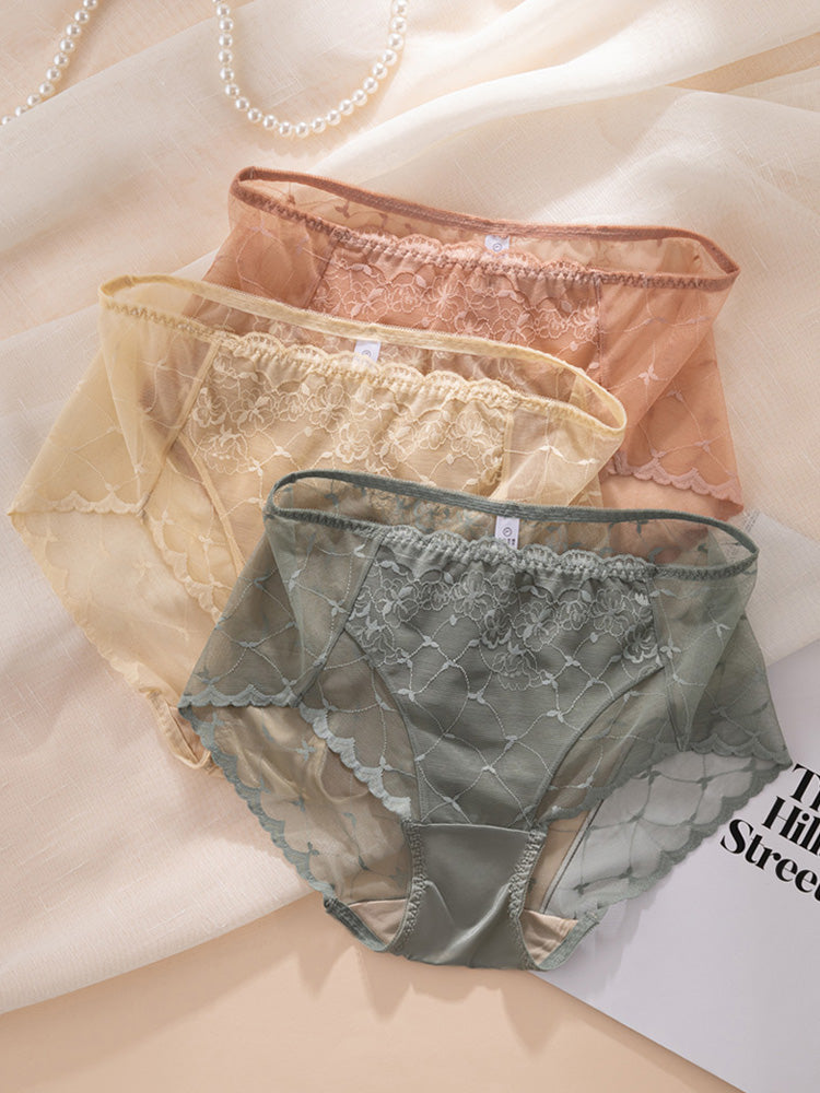 【在庫処分】透け感 総レースショーツ クロッチ100%マルベリーシルク