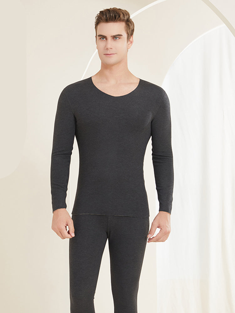 【在庫処分】【裏地ウール&マルベリーシルク素材】-10℃まで使える あったかインナー(トップスとボトムス2点セット)