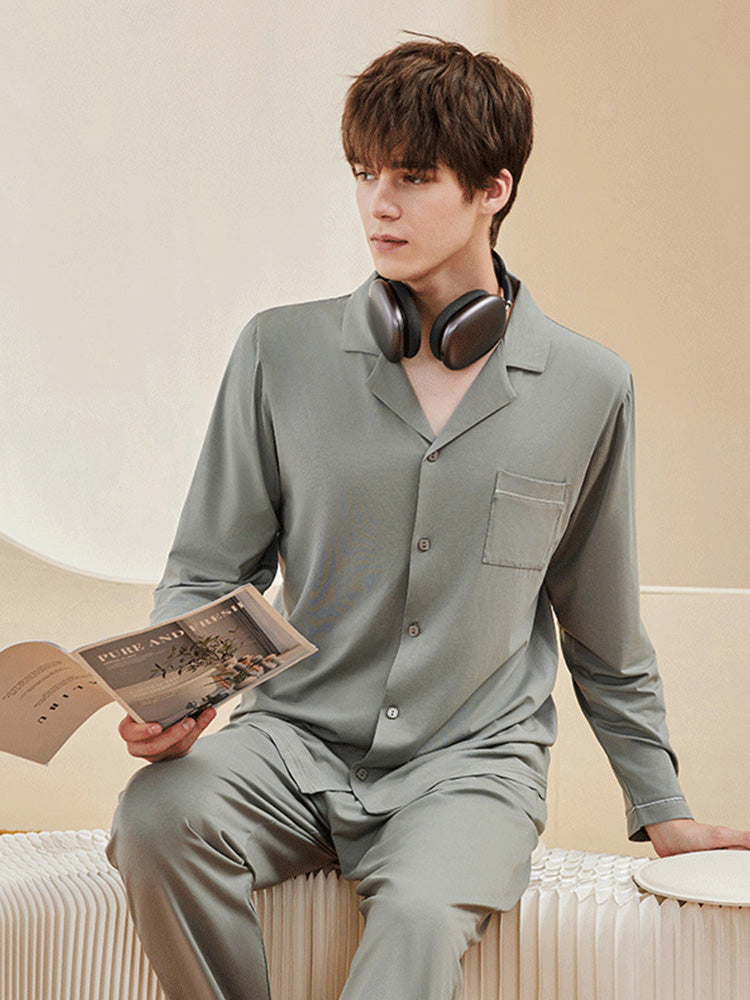 ボタン開閉 長袖エコパジャマ