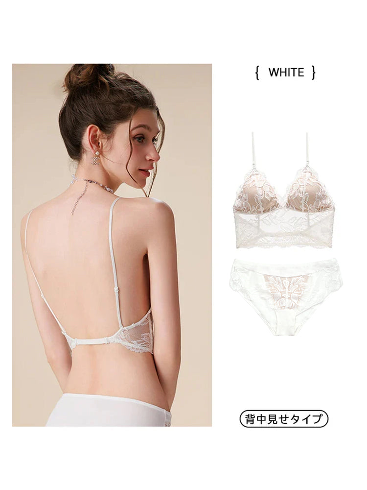 【ノンワイヤー】美背中 花柄レース ノンワイヤーブラセット