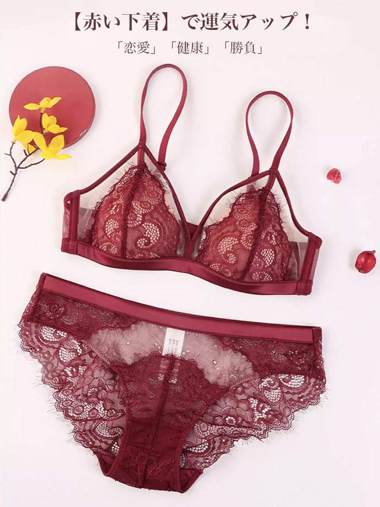 【ノンワイヤー】総レース ノンワイヤー通気ブラ&ショーツ