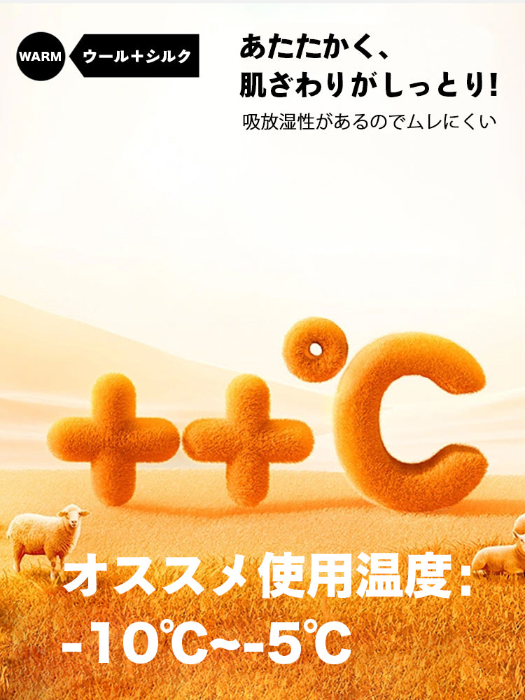 【在庫処分】【裏地ウール&マルベリーシルク素材】-10℃まで使える あったかインナー(トップスとボトムス2点セット)
