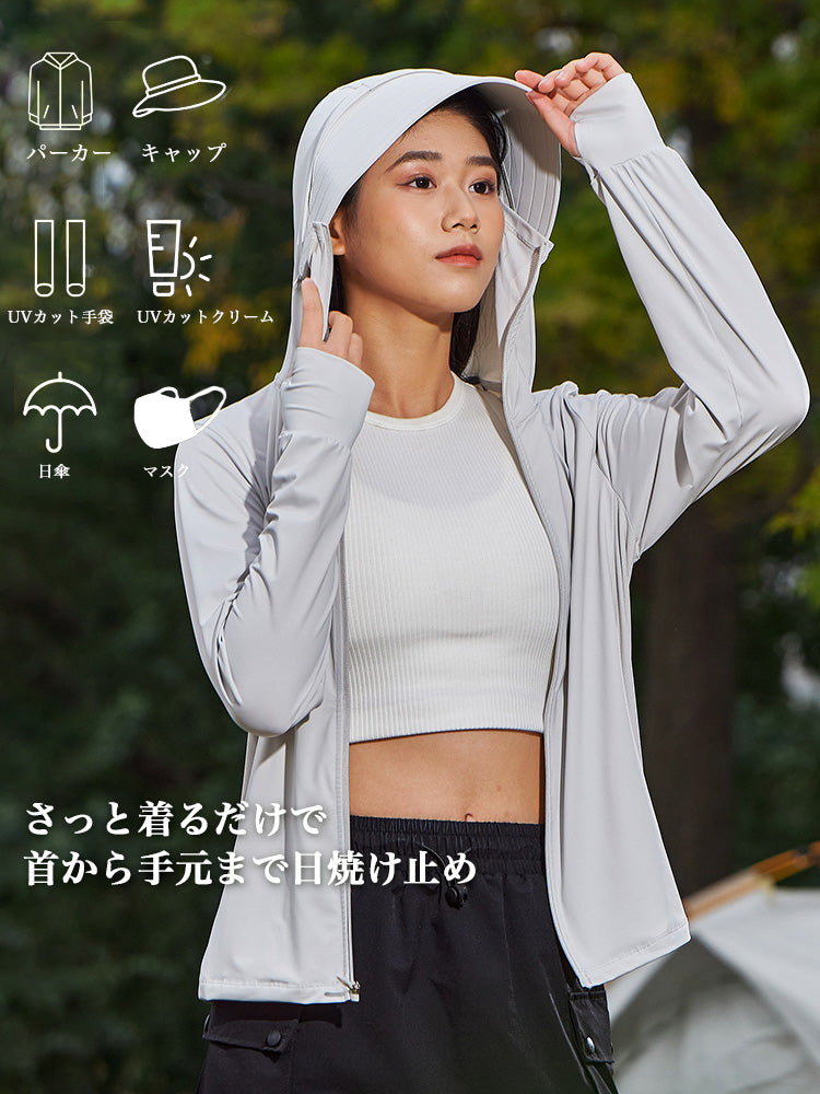 【UPF50+】日焼け対策 指穴付ジップアップパーカー(男性)