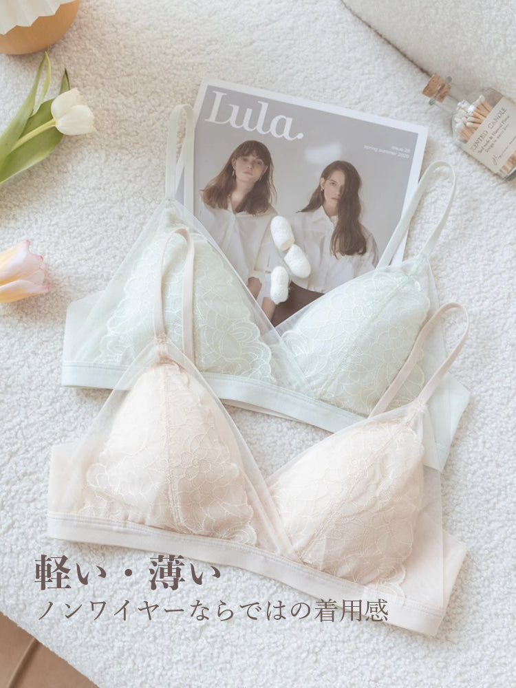 【ノンワイヤー】通気三角パッド ノンワイヤーレースブラ