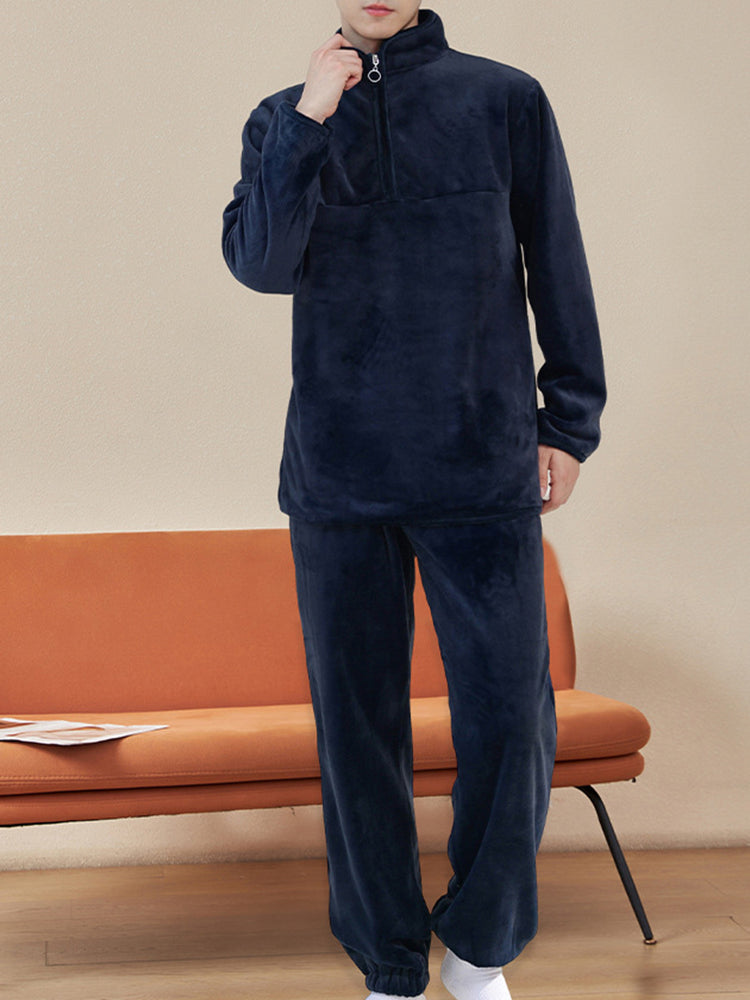 【在庫処分】温活にぴったり!あったか裏毛 スポーツ風 無地ルームウェアセット(トップス&ボトムス)