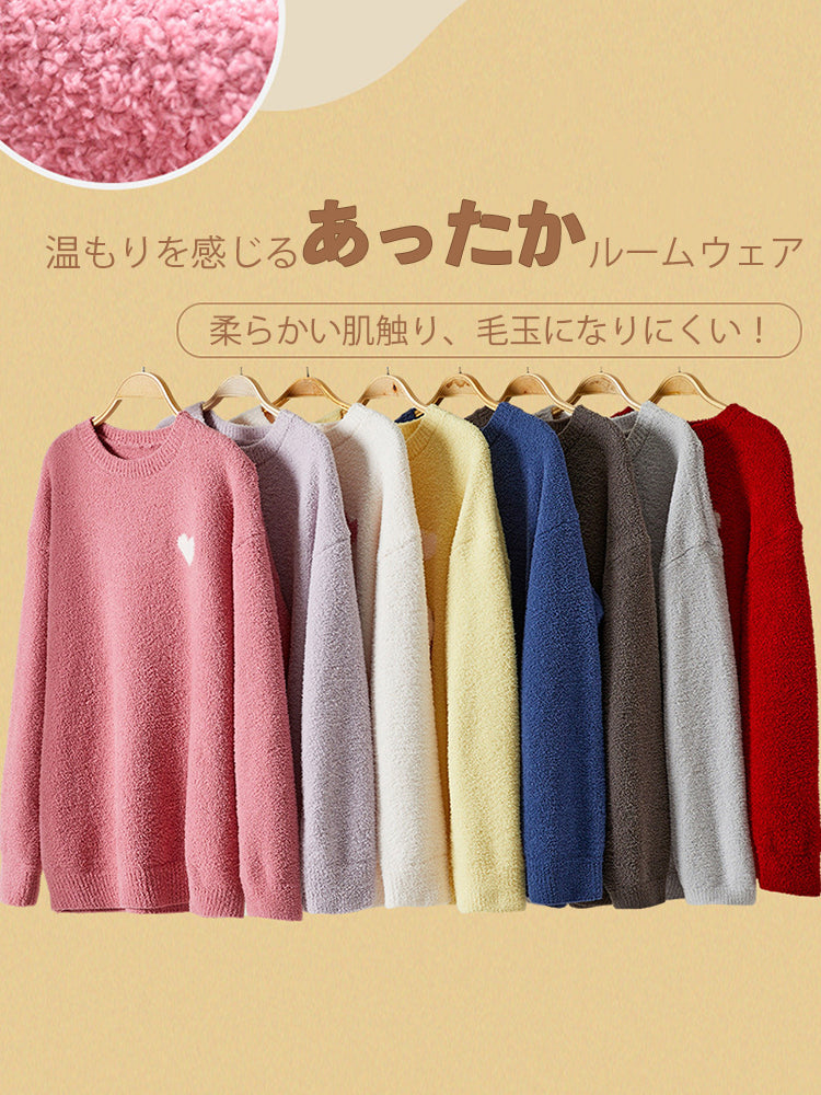 【在庫処分】温活にぴったり!裏毛ハート柄ルームウェアセット(トップス&ボトムス) パジャマ