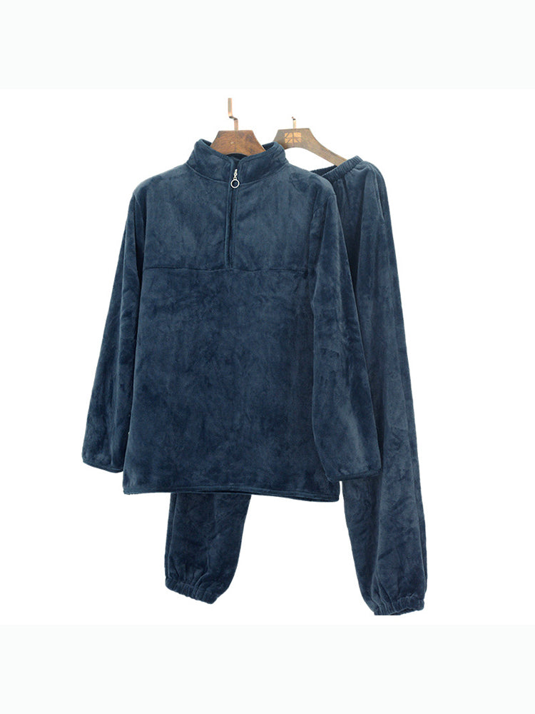 【在庫処分】温活にぴったり!あったか裏毛 スポーツ風 無地ルームウェアセット(トップス&ボトムス)