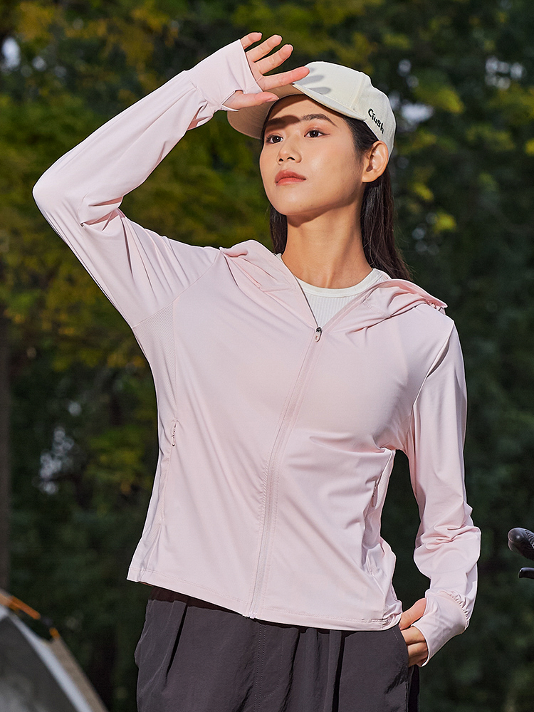 【UPF50+】日焼け対策 指穴付ジップアップパーカー(女性)