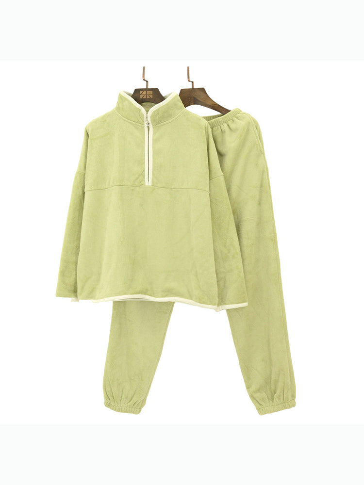 【在庫処分】温活にぴったり!あったか裏毛 スポーツ風 無地ルームウェアセット(トップス&ボトムス)