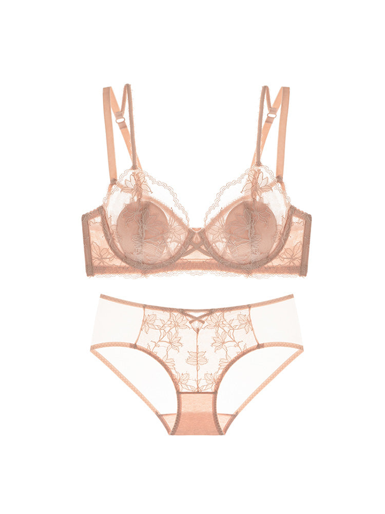 【エアリー・ワイヤー入り】リリー柄 小さく見せるブラセット