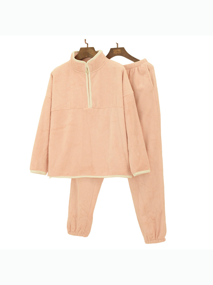 【在庫処分】温活にぴったり!あったか裏毛 スポーツ風 無地ルームウェアセット(トップス&ボトムス)